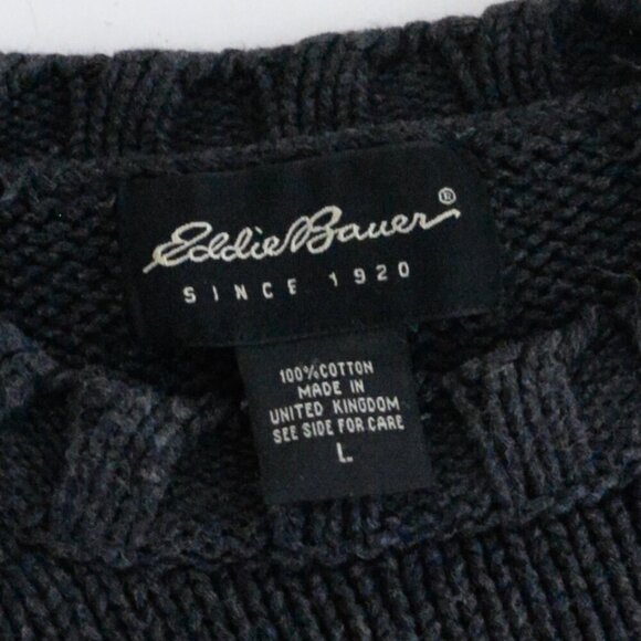 Vintage Eddie Bauer Navy 100% Cotton Knit Warm Winter Crew Neck Sweater Large - Picture 4 of 8